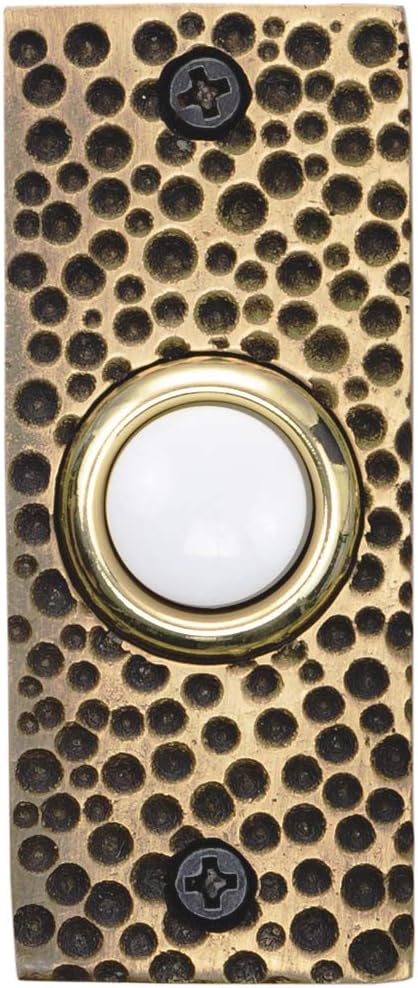 Solid Brass Small Hammered Plate Doorbell in Antique Finish - Wired & Illuminated Push Button - Environmentally Friendly Recycled Material