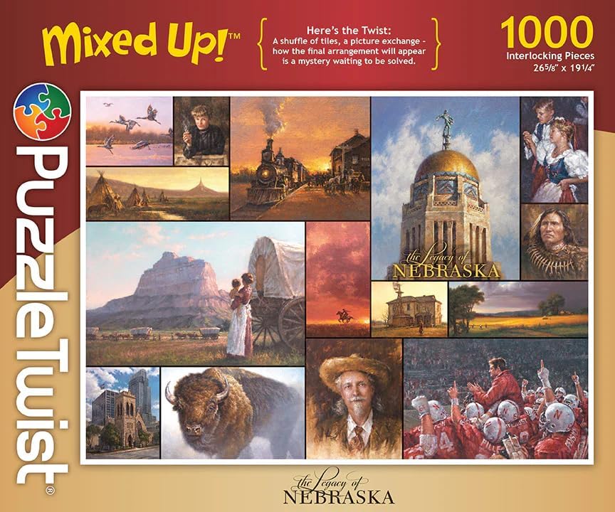 PuzzleTwist - Legacy of Nebraska - 1000 Piece Jigsaw Puzzle, Mixed Up! Series, Unique Challenging Fun for Adults Family Teens, Made in USA