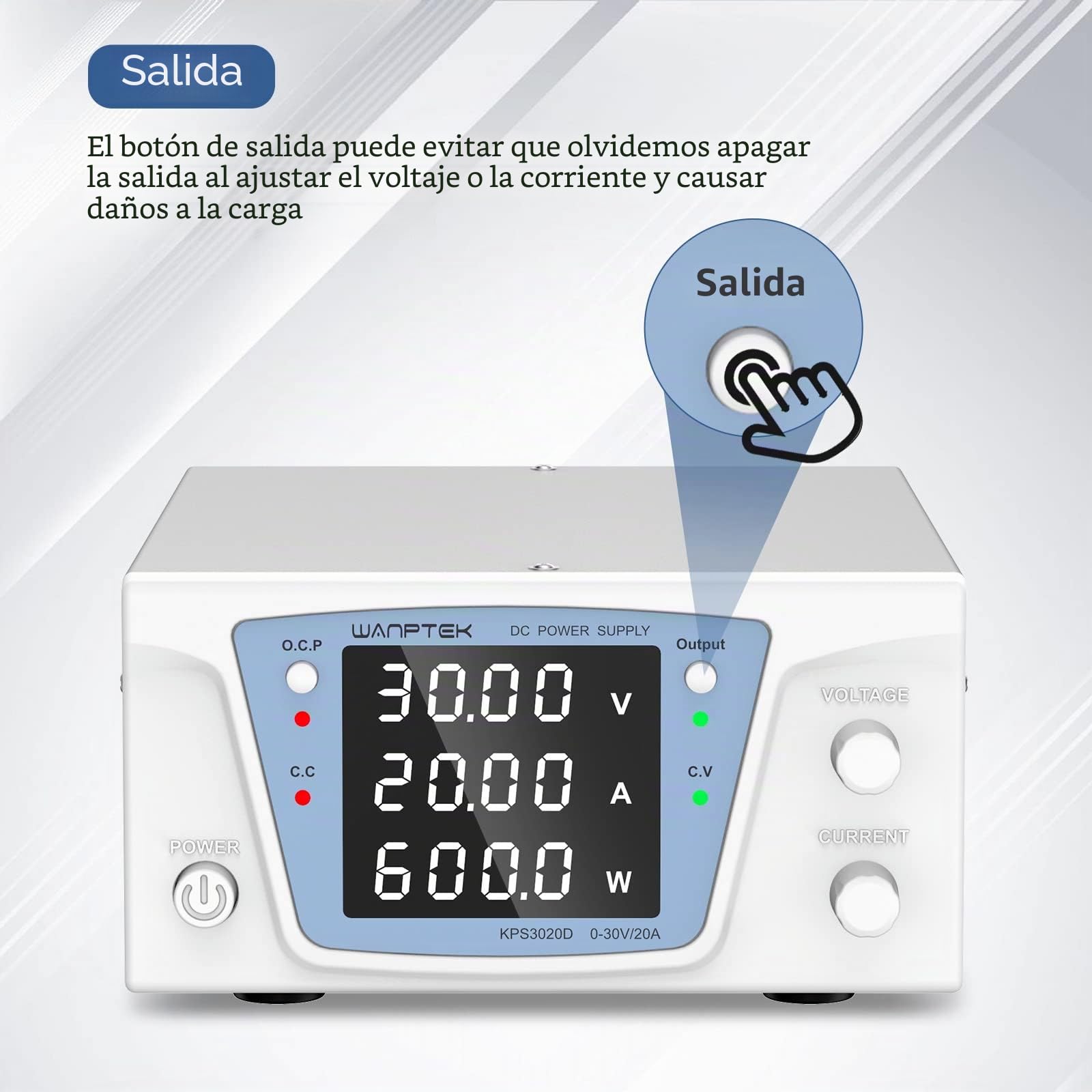 Fuente de alimentación Regulable CC 0-30V/0-20A,Fuente de alimentación Laboratorio con botón Output, Pantalla Digital LED de 4 dígitos con Alta precisión,Ajuste de codificador