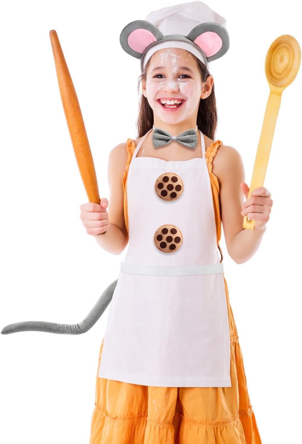 Mouse Costume Set and 4 pcs Cookie Brooches Mouse Ears Headband Bow Tie Tail Halloween Party Dress up Accessories