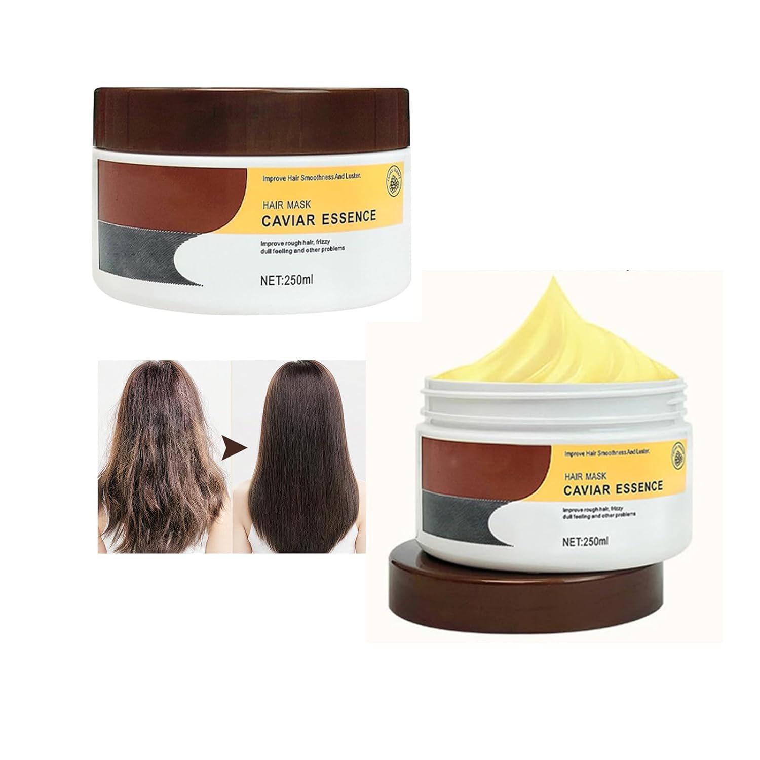 Maschera per Capelli al collagene all'essenza di Caviale, Maschera per Capelli al collagene per Capelli secchi e danneggiati, restituisce lucentezza e Morbidezza ai Capelli