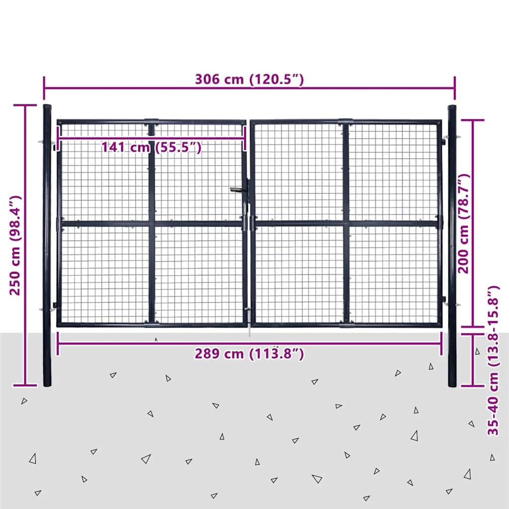 vidaXL Cancello da Giardino in Rete di Acciaio Zincato 300x200 cm Grigio