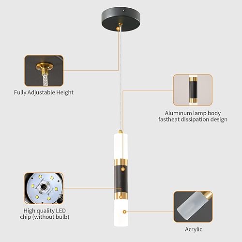 Miniatura 6 de LIANGMH Lámpara moderna para isla de cocina, regulable, luz LED negra, mini lámpara colgante para dormitorio, mesita de noche, color negro y dorado,