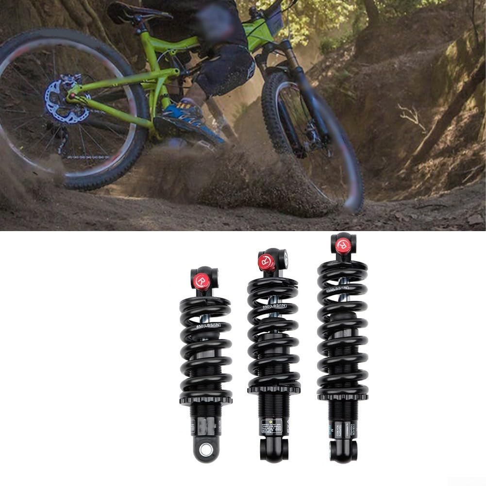 Ammortizzatore posteriore per mountain bike da discesa, molla elicoidale in lega di alluminio con regolazione di rimbalzo e precarico, nero, lunghezza 150 mm (165 mm x 650)