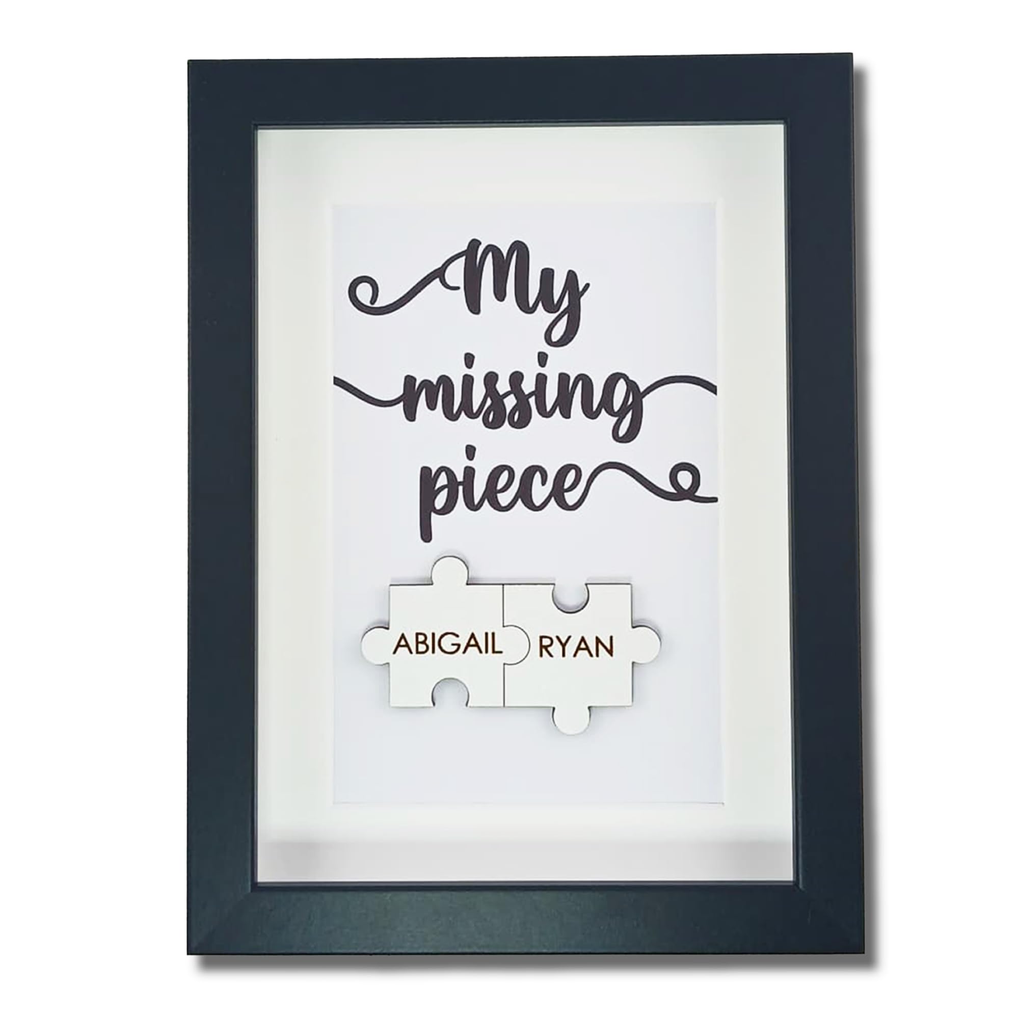 Personalised Wooden 'My Missing Piece' Valentine's Day Puzzle Pieces Couple Box Frame - Add your names - Anniversary, Birthday or Wedding