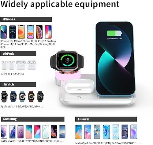 Miniatura 3 de Cargador inalámbrico, estación de carga inalámbrica rápida 4 en 1 compatible con iPhone15 14/13/12/11/Pro/XS/XR/X/SE/8/8 Plus, base de carga