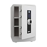 ProtexSafe Fireproof Steel Home Safe with Biometric, Digital Keypad, Key Lock, 1.32 Cubic Feet, 11.8 x 14.5 x 21.8 Inches, SK-60, Light Gray