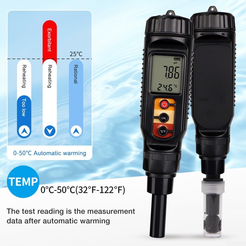 Tester di pH portatile per suolo, pasta, carne, frutta, pelle, schermo LCD, digitale, con compensazione automatica della temperatura, per uso domestico, 210 x 40 mm