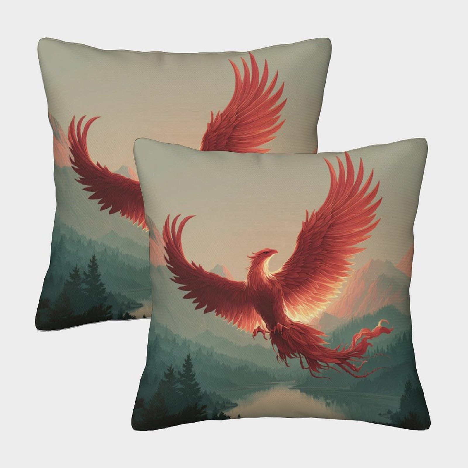 kaiyun 2 Pack Phoenix, A Tranquil Lake Square Pillow Cover Cushion Cover 40x40cm Suitable for Sofa Bed Chair,3D Pattern