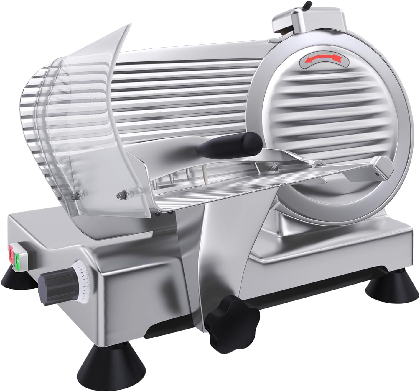 Commercial 10" Electric Meat Slicer, 240W Commercial Food Slicer with Chrome-Plated Steel Blade, 0–12mm Adjustable Thickness, Dual Built-in Sharpening Stones, for Home & Commercial Kitchens