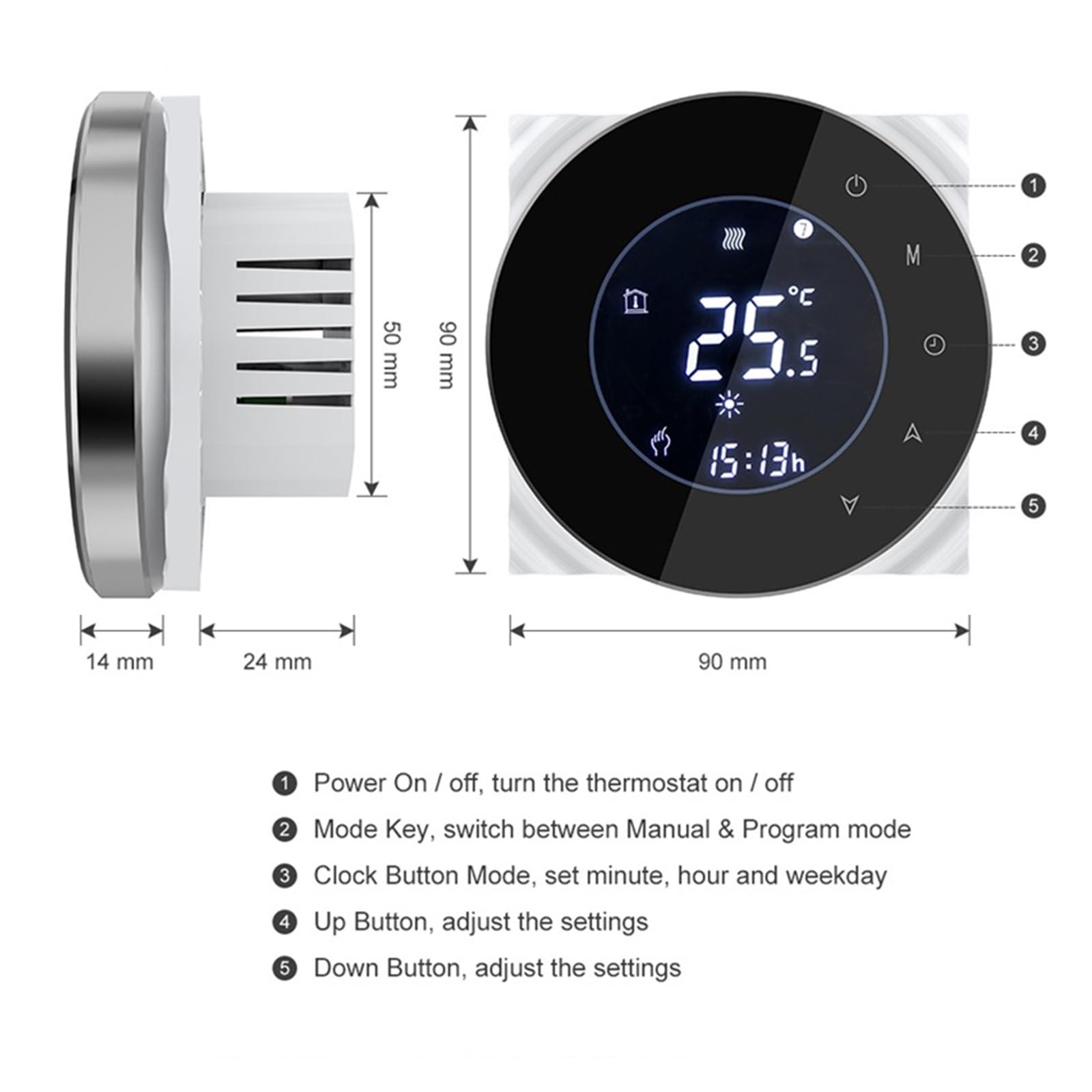 Inteligentny termostat, Inteligentny termostat Tuya do wody/kocioł elektryczny/gazowy, tygodniowy programowalny elektroniczny cyfrowy termoregulator ogrzewanie pomieszczeń(GB(NO WIFI))