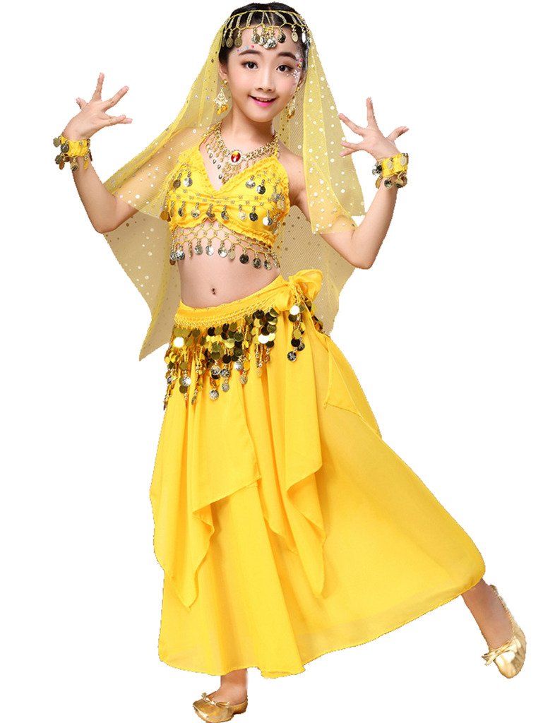 Astage Girl Indian Belly Dancing Clothes Halloween Dress All Sets Yellow L