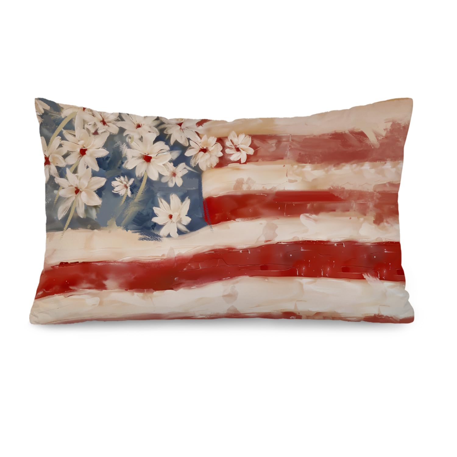 DDYGZYW American Flag 12x20 Pillow Cover Flower American Flag Patriotic Independence Day Decorative Lumbar Pillow Covers for Home