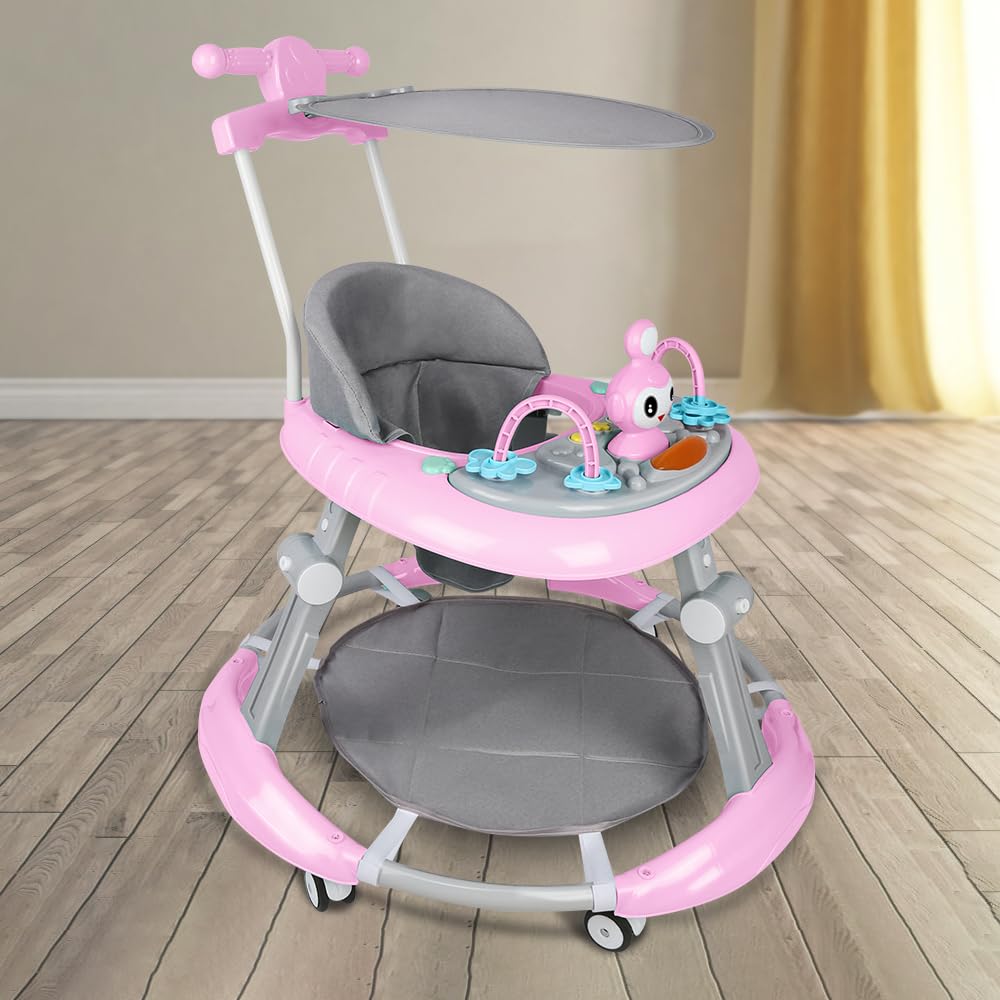 Girarrosto pieghevole per bambini, altezza regolabile, girello per neonati con musica, giocattolo per bambini, carico massimo 20 kg (rosa-67 x 67 x 79 cm)