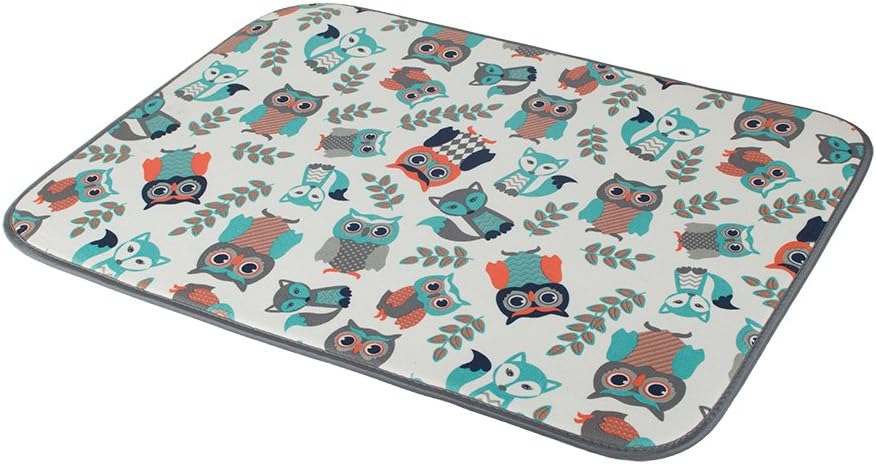 LHFLIVE Microfiber Owl Dish Drying Mat Gray 18 x 24 Inch Extra Large Gray Fox Double-sided Design