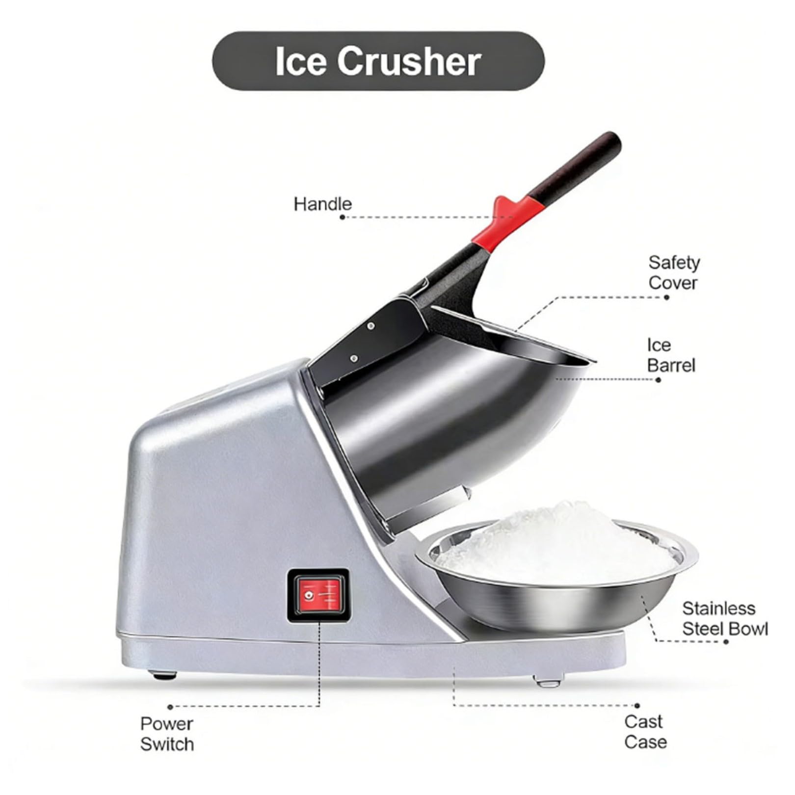 Tritaghiaccio elettrico, per uso commerciale e domestico, rasoio per ghiaccio in acciaio inox con doppie lame, 2 velocità, capacità 65 kg/h per granite doppie coperture