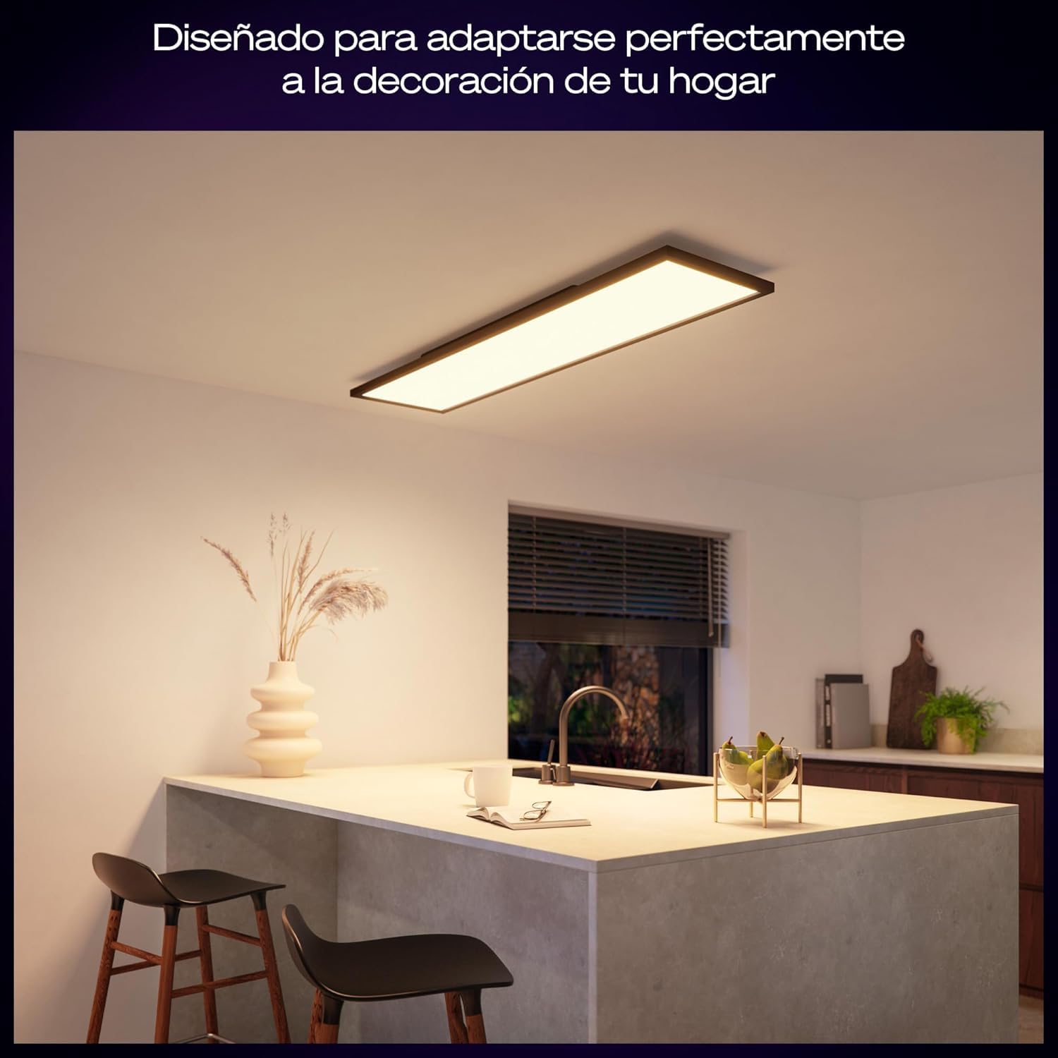 Philips Hue - Panel Led Inteligente Aurelle, 39W-3750 lúmens, Luz Blanca de Cálida a Fría, Compatible con Alexa y Google Home, 120x30cm, Negro