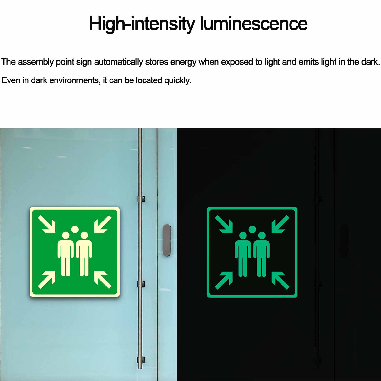 2 letreros luminosos de punto muster, 12 x 12 pulgadas, con adhesivo para puntos de montaje de emergencia, PVC reflectante, resistente a los rayos UV, para almacén, escuela, hospital