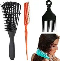 Kit Escova de Cabelo Cacheado Polvo + Pente 3 Fileiras para Fitagem Finalizações + Pente Garfo Cachos - RJI Utilidades