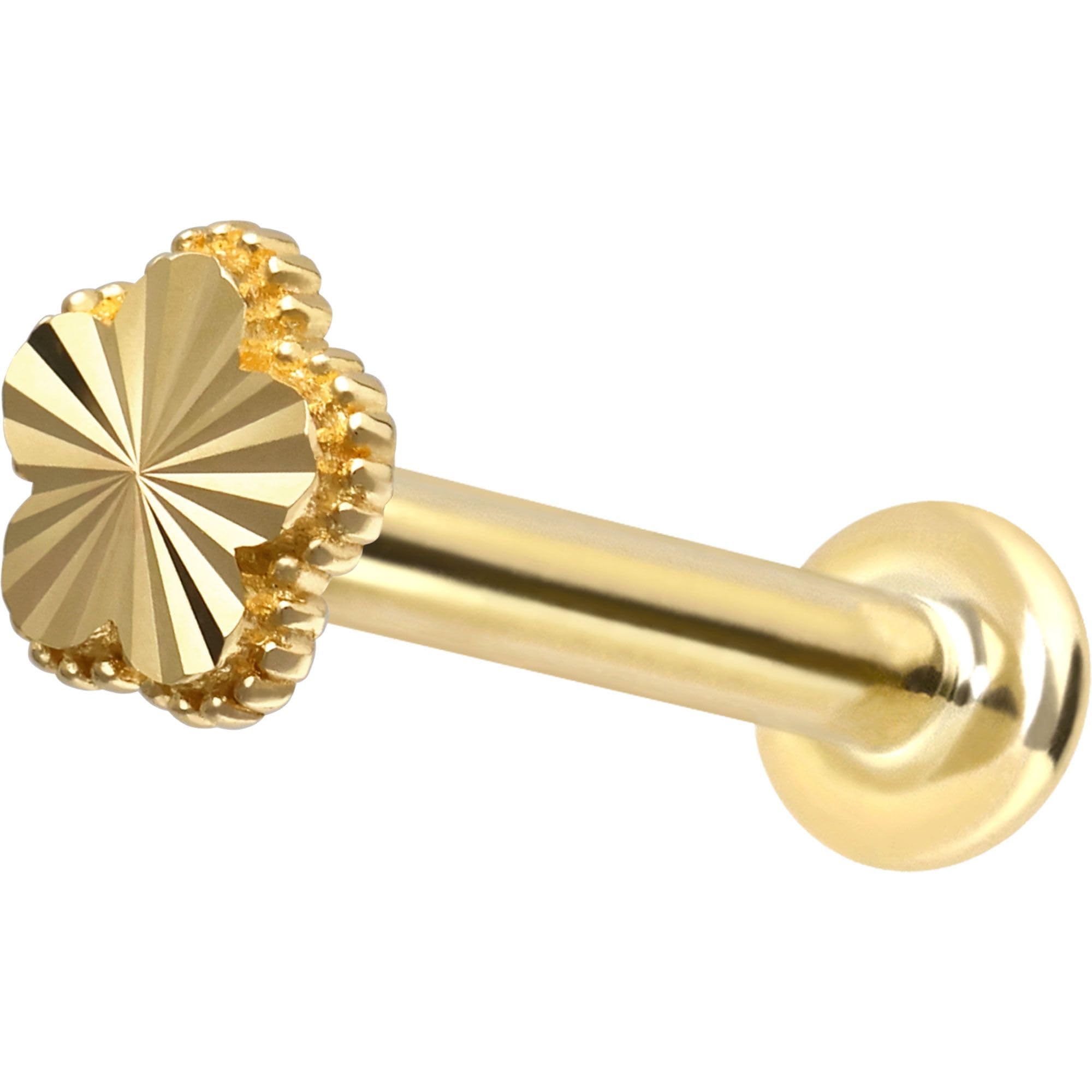 PIERCINGLINE Piercing Stecker 14 Gold Labret mit Push Fit BLUME 585er Gold - Roségoldfarben, Goldfarben, Silberfarben