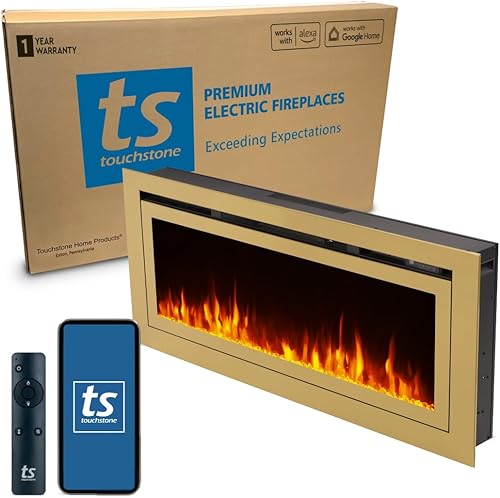 Touchstone Sideline Deluxe - Chimenea eléctrica inteligente dorada, 60 pulgadas de ancho, habilitada para AlexaWiFi, empotrada en pared, 5 ajustes