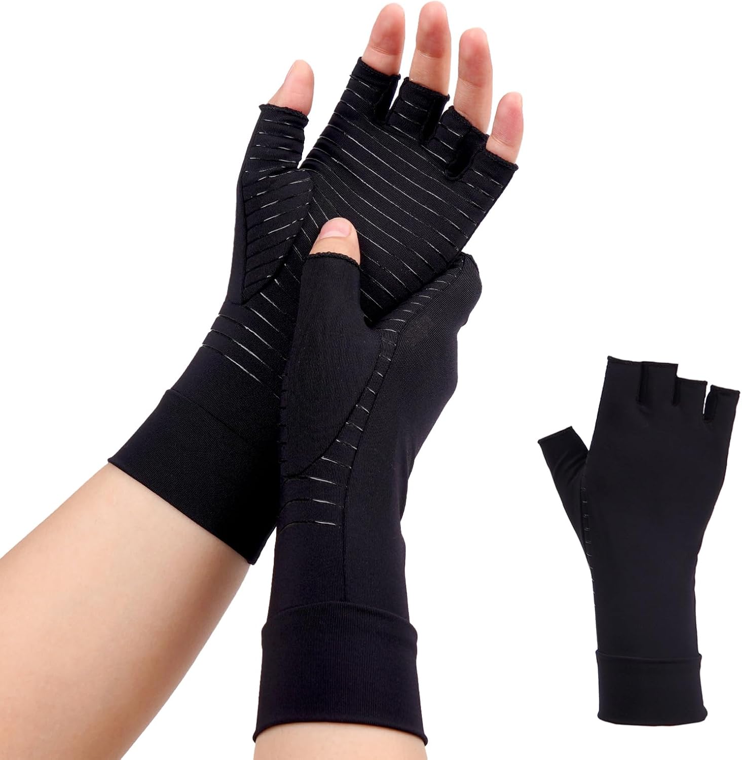 Arthritis Gloves for Women Men, Fingerless Hand Thumb Gloves, Black