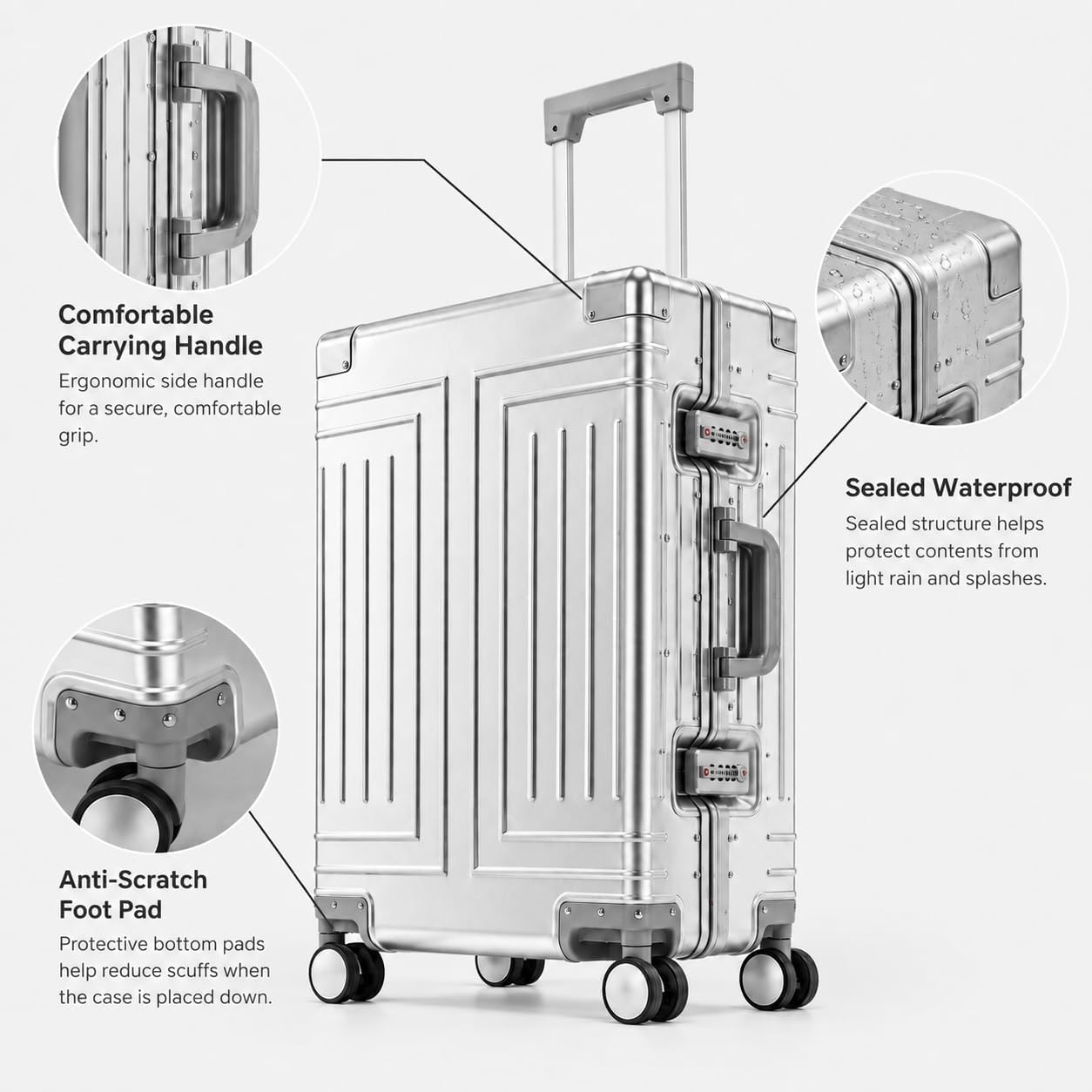 Valigia da 29" in alluminio-magnesio, senza cerniera, con chiusura TSA