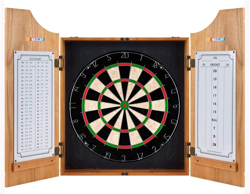 NASCAR Beveled Wood Dartboard Cabinet Set with Darts