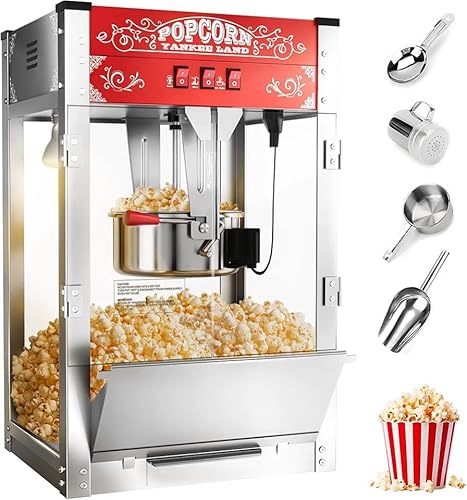 ELOMBR 16 Oz Commercial Popcorn Machine, 1440 W, Movie Theater Popcorn Machine, Red Tabletop Pop Corn Machine with 3-Switch Control & Steel Frame Tempered Glass Doors