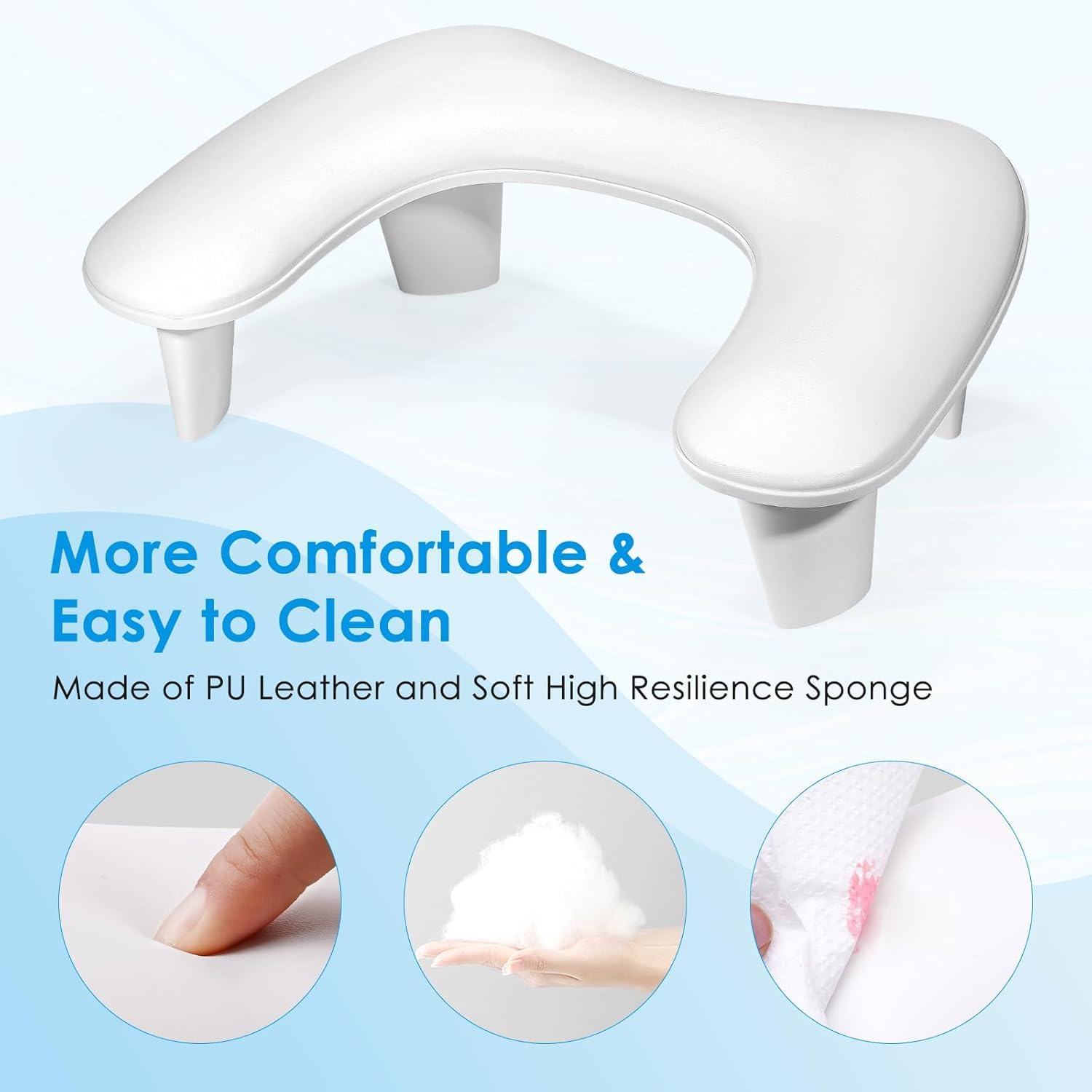 FBLXE Arm Rest for Nails Tech - U-shaped Manicure Nail Hand Rest Pillow Cushion, Big Microfiber Leather Nail Arm Rest Stand for Acrylic Nail Art Tech (White) pack of 1 4