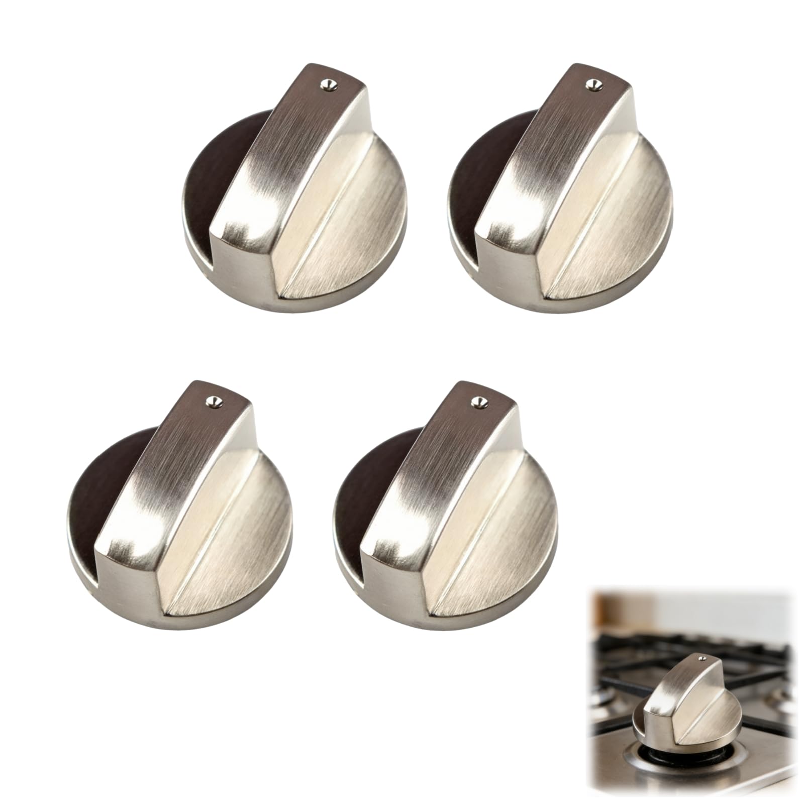 CloudWei SmartSelect 4 Pcs Silver Cooker Knobs, Universal Gas Stove Replacement, Metal Parts Stoves Switch Control, Adaptors for Kitchen Cooktop, Hob, Oven, Temperature Burner Accessories Button(6mm)