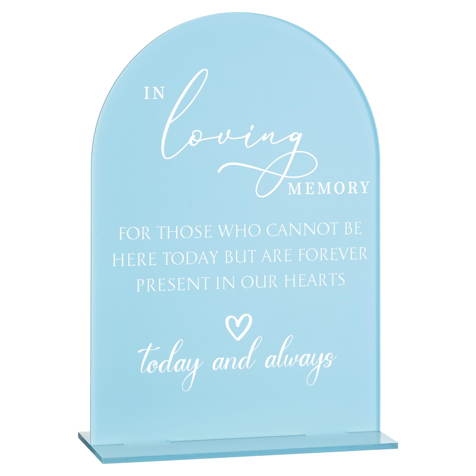 Junkin in Loving Memory Wedding Sign with Stand 5" x 7" Blue Acrylic Memorial Table Sign Modern Arch Calligraphy White Lettering Design for Wedding, Reception, Funeral, or Celebration