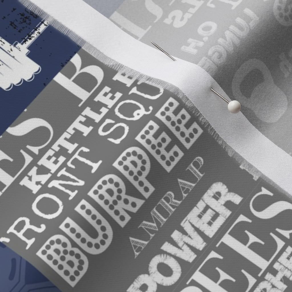 Spoonflower Fabric - Navy Cheater Quilt Inch Squares Gym Fitness Bell Exercise Athlete Printed on Organic Cotton Sateen Fabric by The Yard - Sewing Quilting Apparel Home Decor