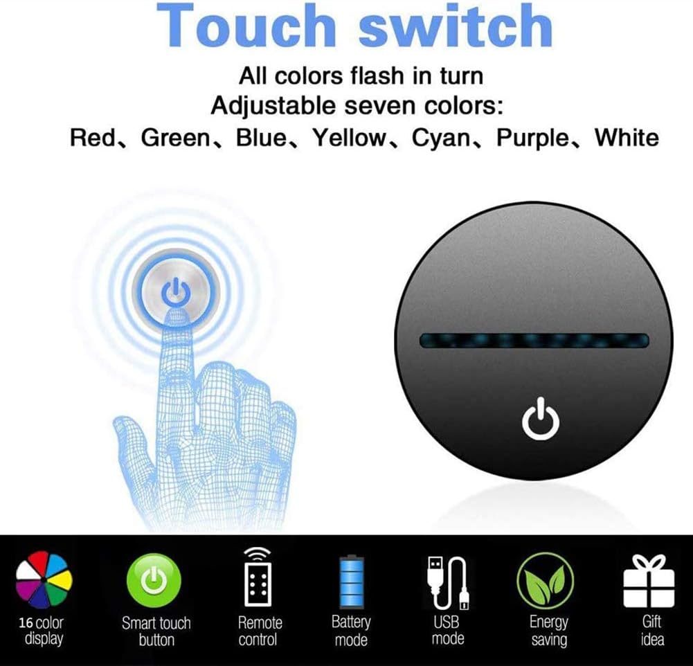 Motorcycle 3D Illusion Motocross Lamp Led Night Light, 7 Colors Flashing USB Touch Sensor Bedroom Desk Lamps for Sports Lover Collection Gifts