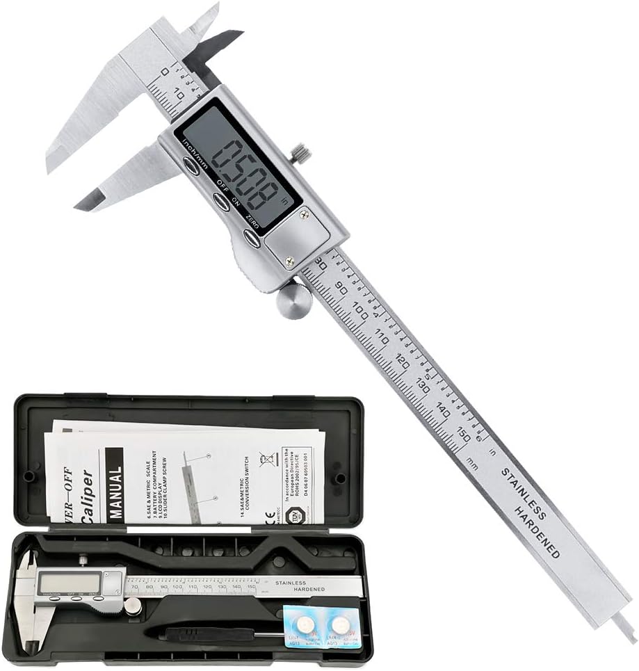 Allnice Digital Caliper 6 Inch, Stainless Steel Caliper Measuring Tool Electronic Vernier Caliper Micrometer with LCD Digits Display, Inch/mm Conversion : Industrial & Scientific