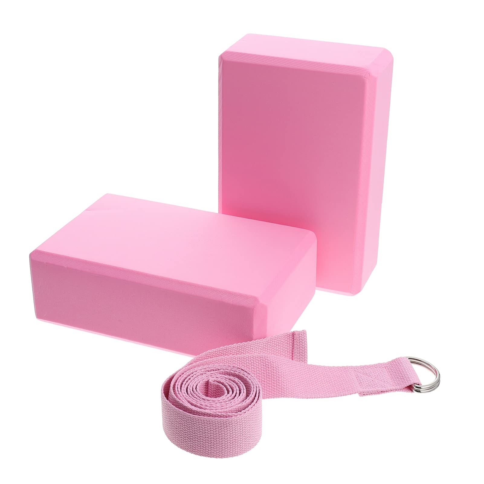 Amosfun 1 Set Yoga Set Kit Yoga Brick with Yoga Strap Workout Yoga Starter kit Accessories Yoga Gear for Men and Beginners Pink