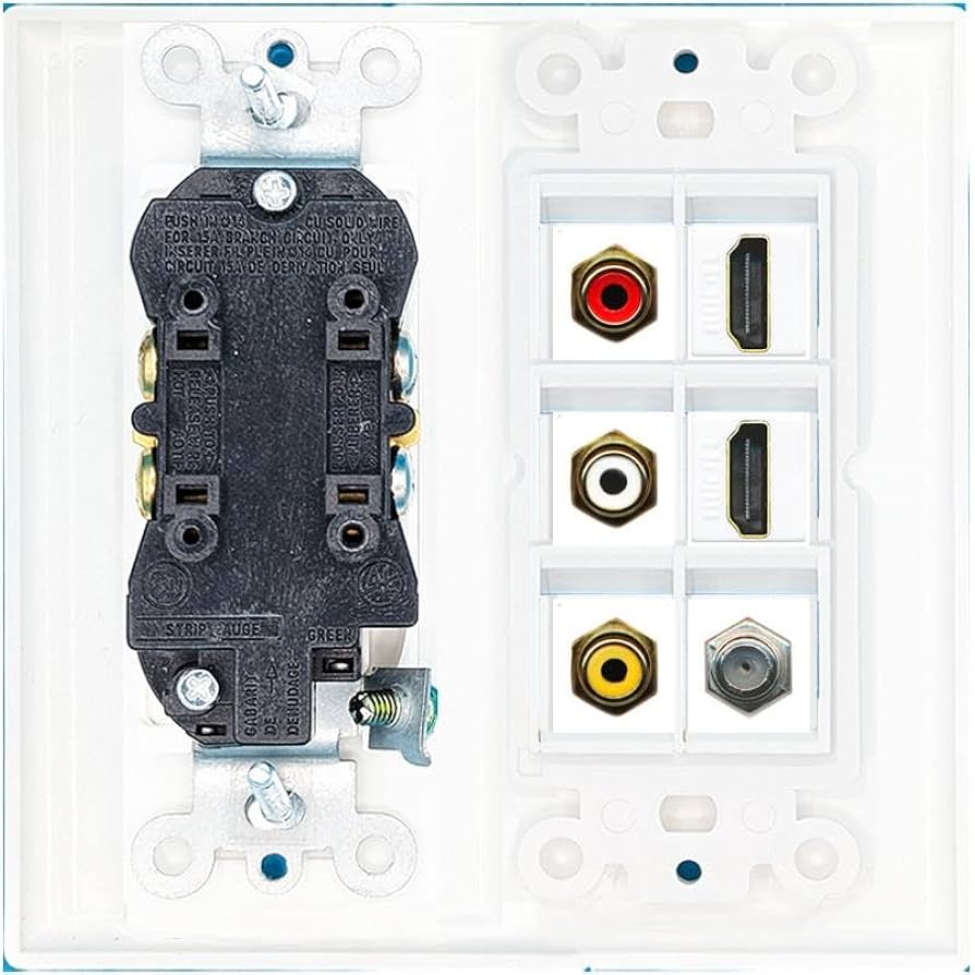 RiteAV ( 2ギャングDecorative ) 15?Ampラウンド電源コンセントHDMIテレビ壁プレートホワイト ggw725x Amazon.com: RiteAV (2 Gang Decorative) 15 Amp Round Power