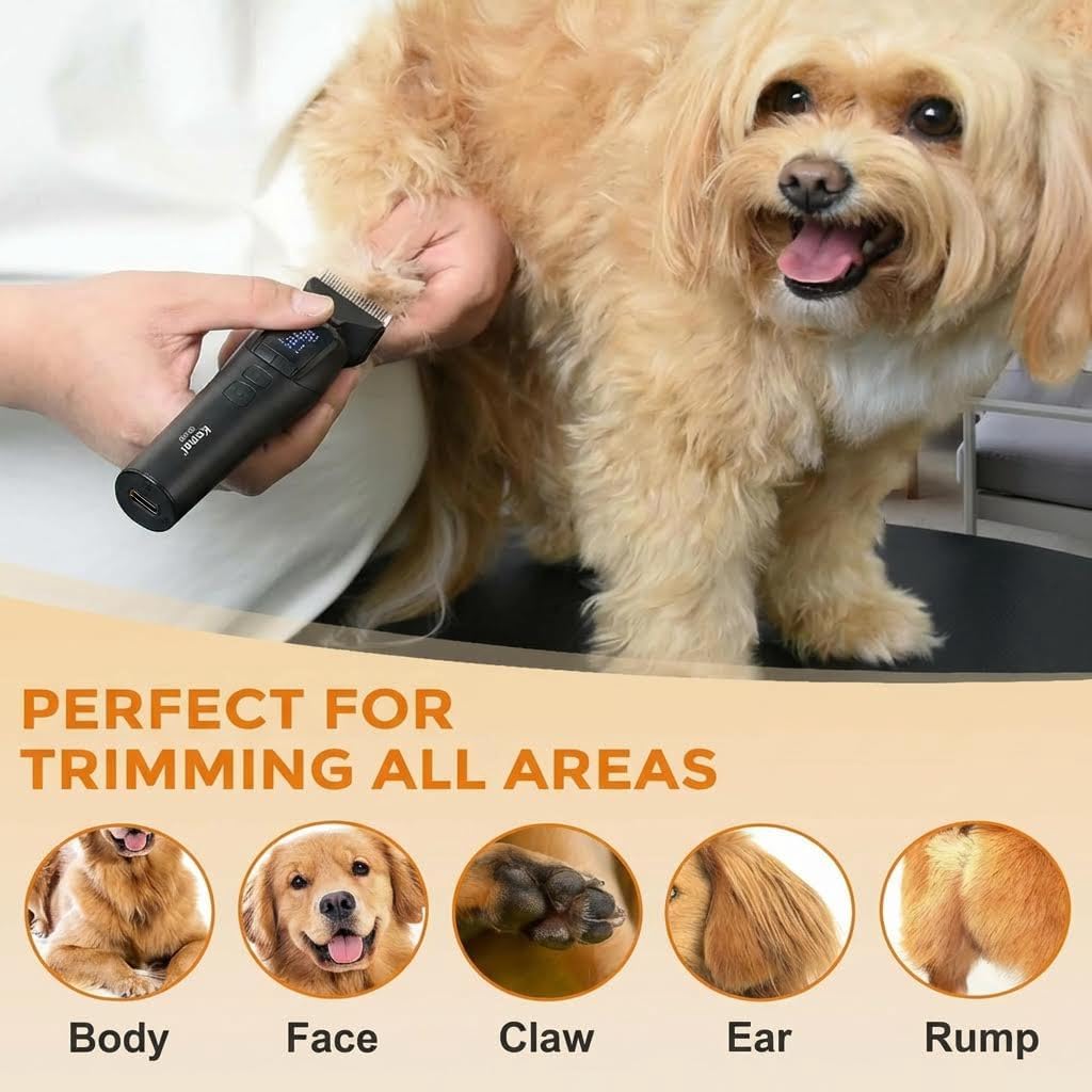 KEMEI-1857 Dog Grooming Clippers & Cat Grooming Kit, Professional Cordless Trimmer with LED Display, 4 Adjustable Guide Combs (3/6/9/12mm), USB Rechargeable, Low Noise for Home Pet Grooming