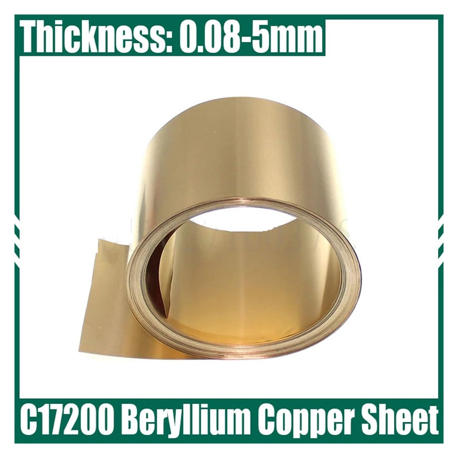 Messingfolie Band Stahlfolie Spule Blech 1PCS C17200 Beryllium Kupfer Blatt Korrosion Widerstand Beryllium Bronze Streifen Beryllium Kupfer Folie Platte Dicke 0,08-5mm(0.08x200x200mm)