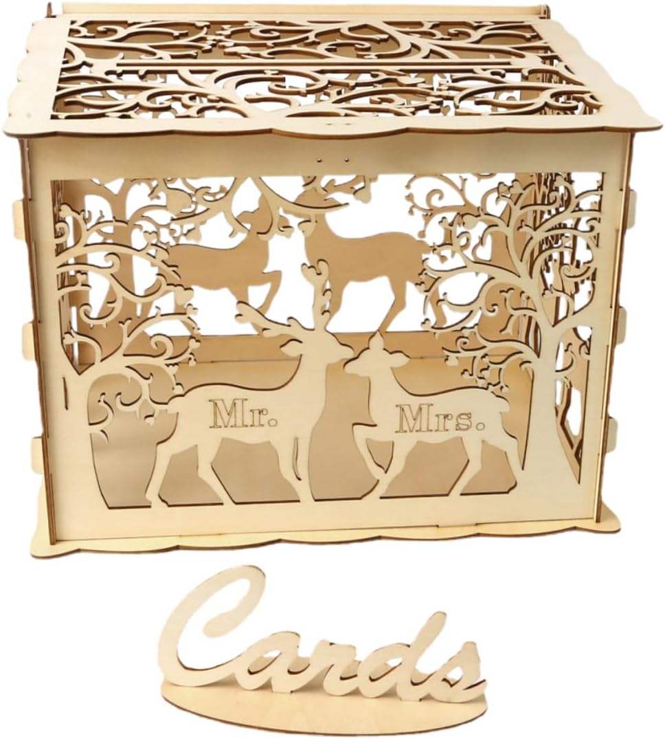 Wooden Wedding Cards Box Large DIY Rustic Wedding Sign-in Cards Box with Lid