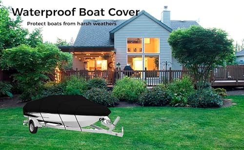Boat Cover, All-Weather Mooring And Trailering Boat Cover For V-Hull Runabouts Outboards And I/O Bass Boats, Fits Up To 17-19Ft Long And 96In Wide #TOP5