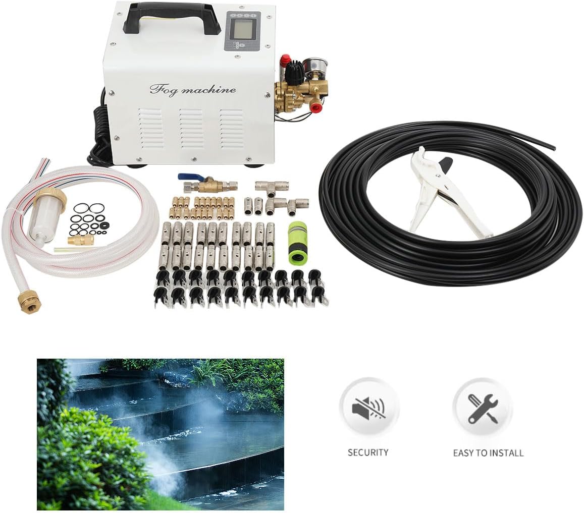 High Pressure Misting System Kit with 20pcs Nozzles, for Outside Patio Greenhouse Misting System, 60BAR/860PSI 1400R/MIN RPM, 180W Mister System