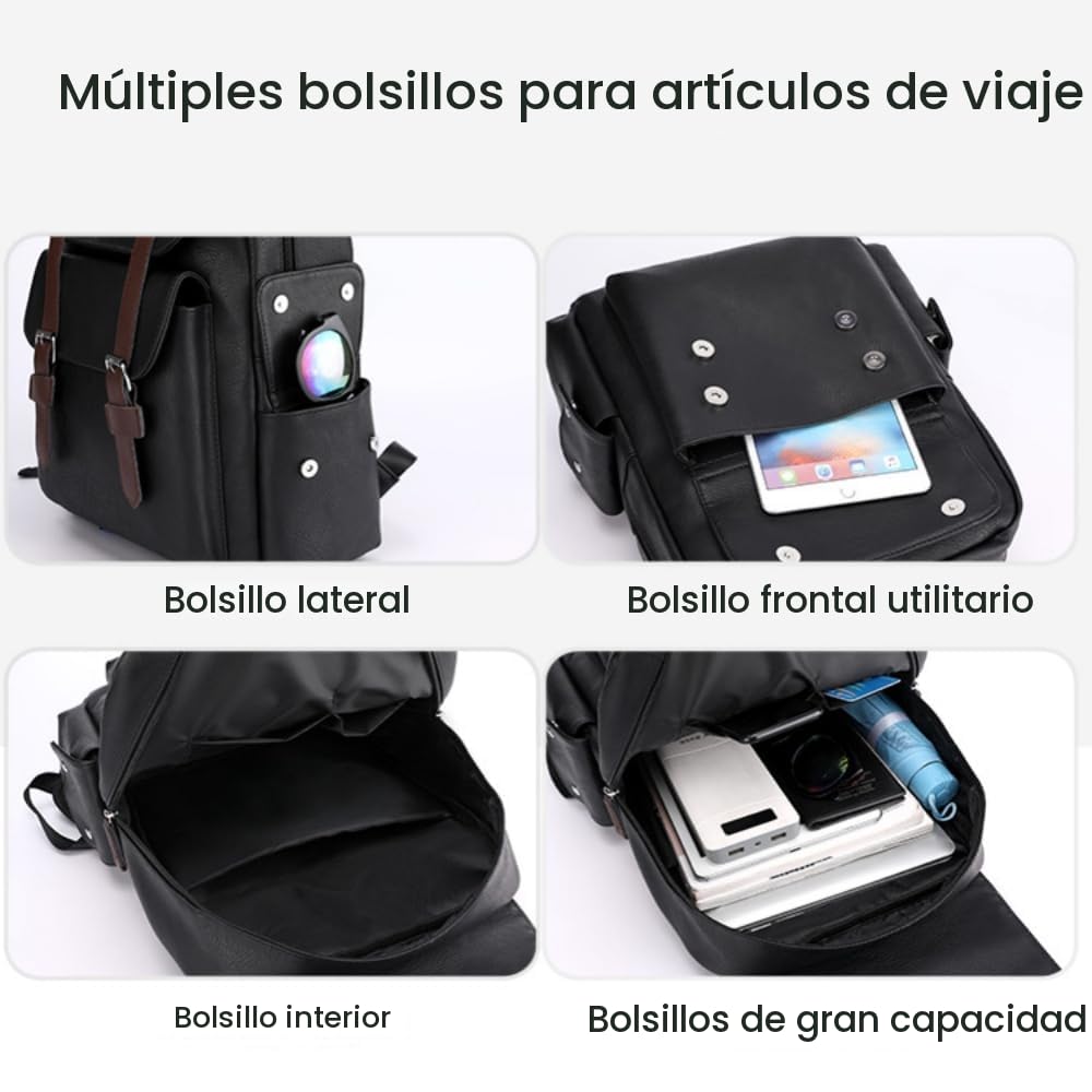 Mochila para hombre, gran capacidad, bolsa para laptop de 15.6 pulgadas, bolsa de hombro de piel sintética vintage para viajes y trabajo