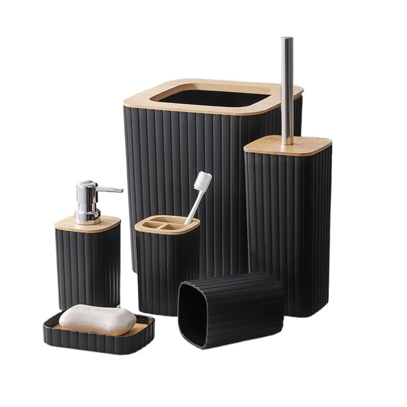 Juego de baño completo con jabonera y cepillo para renovar el aseo de tus invitados