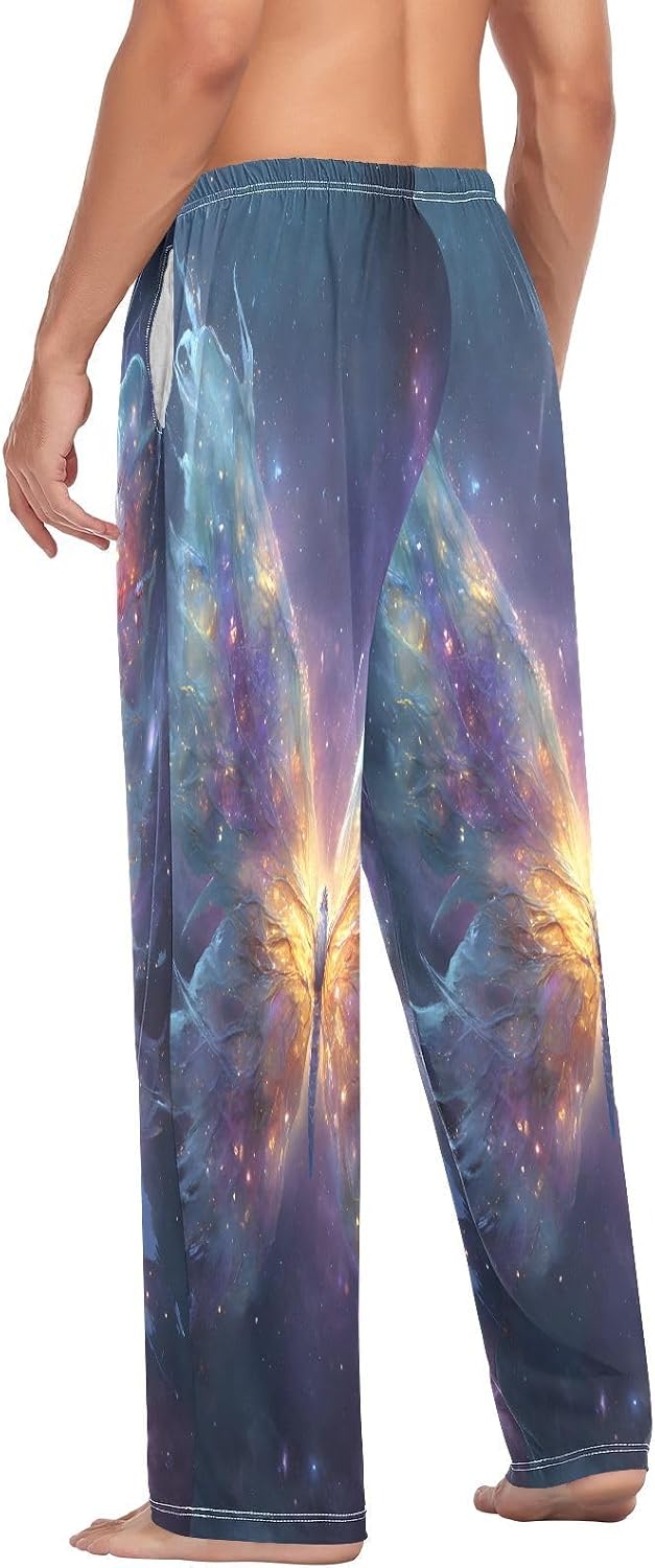 ALAZA Magical Butterfly Nebula Galaxy Men's Pajama Pants Men Cotton Pajama Bottoms with Pockets, S