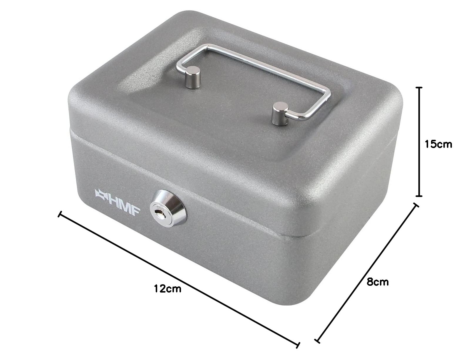 HMF Cassetta portavalori con chiusura a chiave, Cassa con inserto portamonete, 6 scomparti per monete | 15 x 12 x 8 cm | Argento