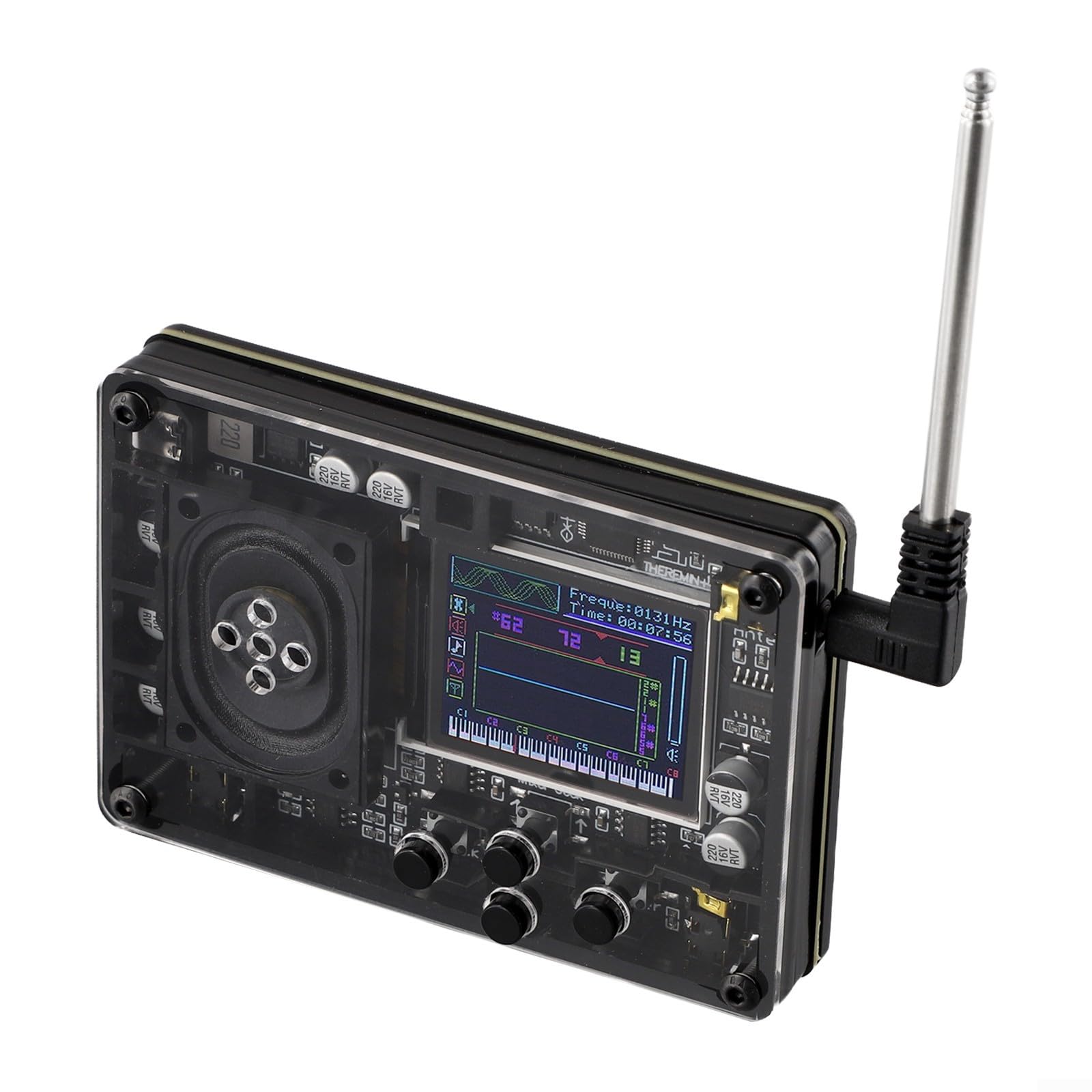 per mini Theremin Strumento Musicale Elettronico con Schermo a Colori 70 Plus Voci Type-C Ricarica Sintetizzatore Portatile con Altoparlante Uscita Cuffia Antenna retrattile per principianti Musicisti