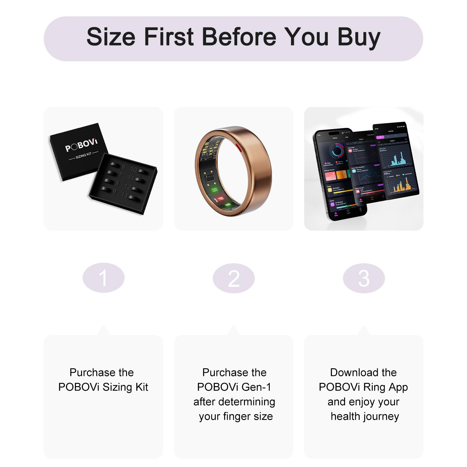 POBOVi Smart Ring for Women Men- Sleep/Fitness/Stress/Heart Rate Tracker- Menstrual Records - 7 Days Battery Life - Wireless Charging - No APP Subscription - iOS & Android Compatible (Rosegold, 11)