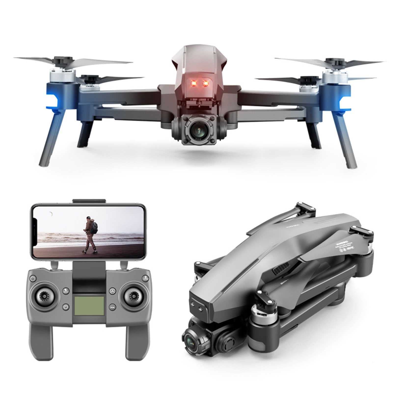 Drones FPV?go pro Drones with Camera for Adults 4k?Long Battery Life brushless Motor GPS Folding 2-axis Drone HD 6K Aerial Remote Control Quadcopter (Black 3 BATTERY)