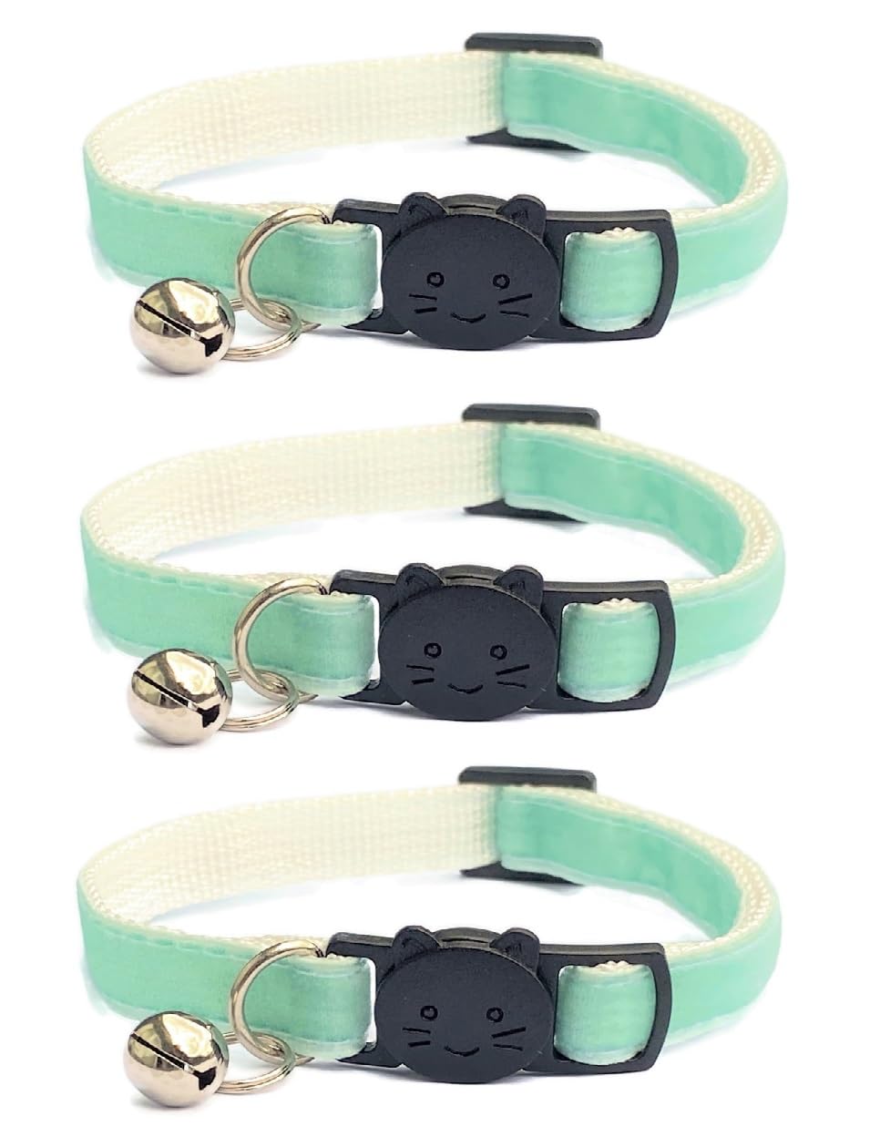 Velvet Cat Collars with Bell. Safe Breakaway Quick Release Buckle. Available in Cat & Kitten Size (Pack of 3) (Kitten Collar (15cm